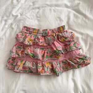 Mini Boden Jungle Ruffle Skirt Pink Cotton Tiered Girls Size 8-9Y